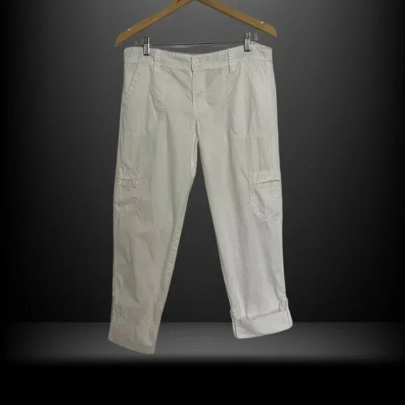 Calvin Klein White Cotton Cargo Pants Size 10 Utility Pocket Casual Minimalist - Picture 2 of 16